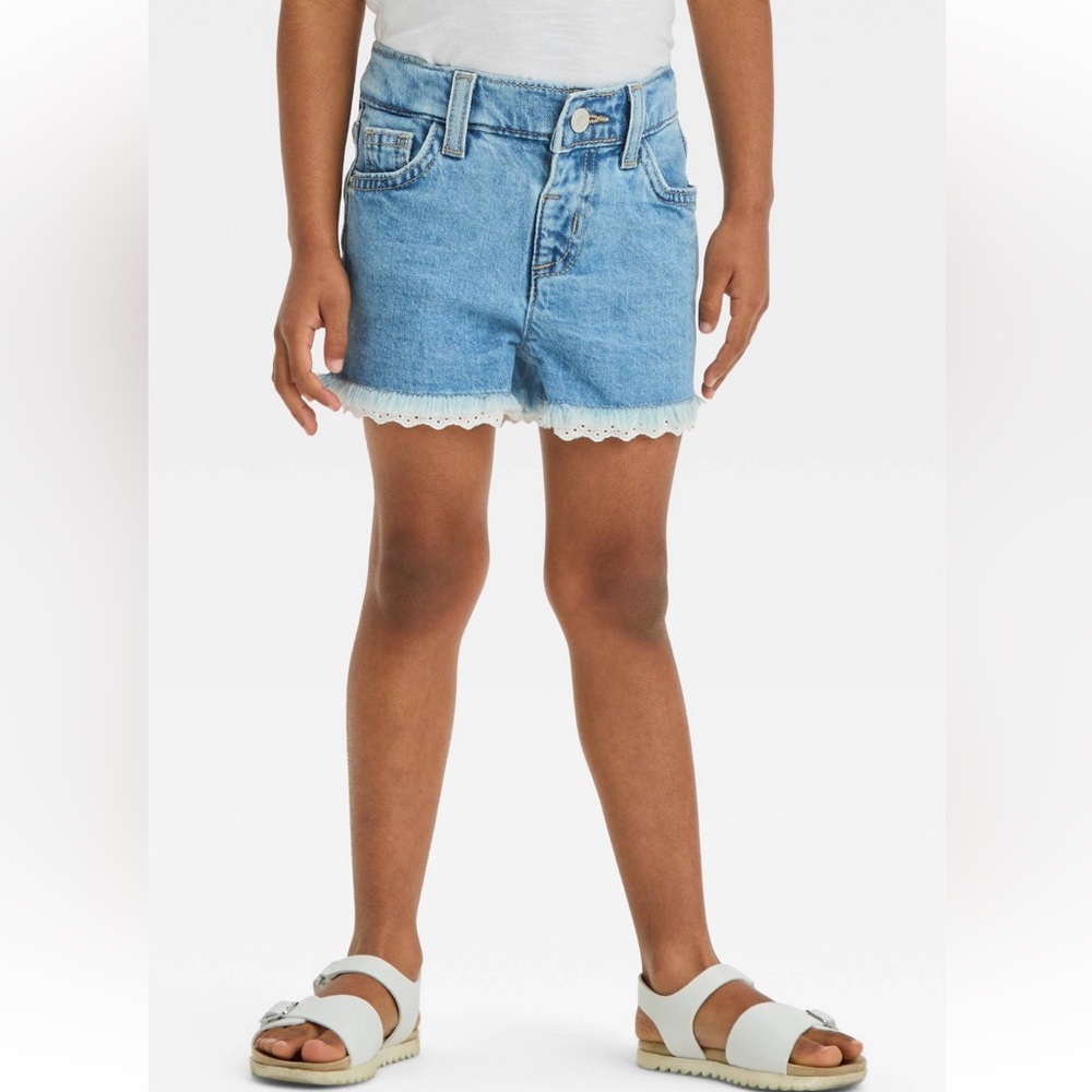 Toddler Girls' Lace Cut-Off Denim Shorts Light Wash Adjustable Waistband